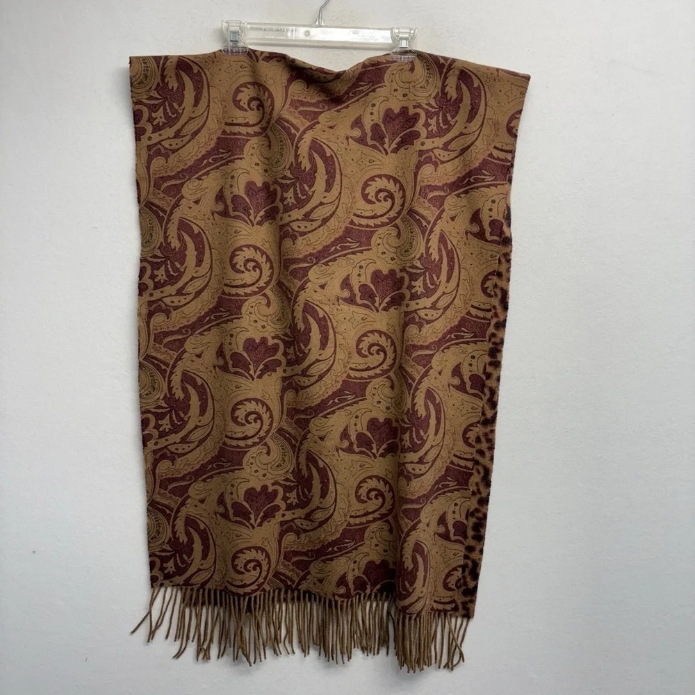 Peck & Peck Collection 100% Wool Blanket Scarf Leopard Tan‎ Brown